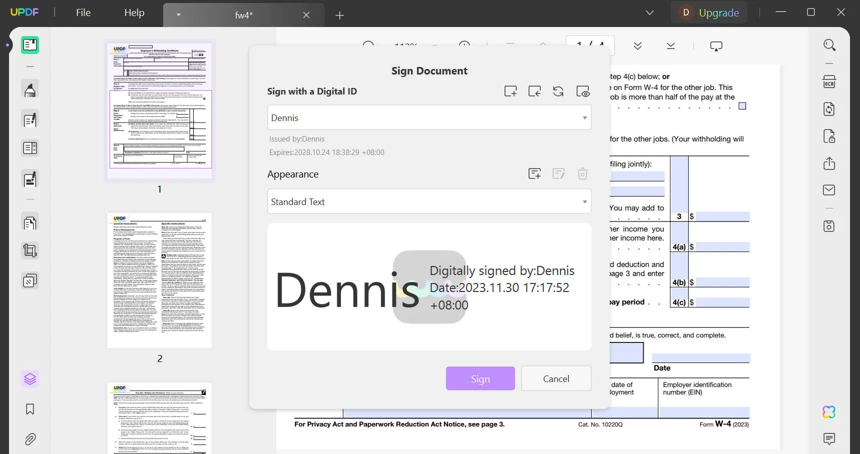 adobe digital signature sign document updf