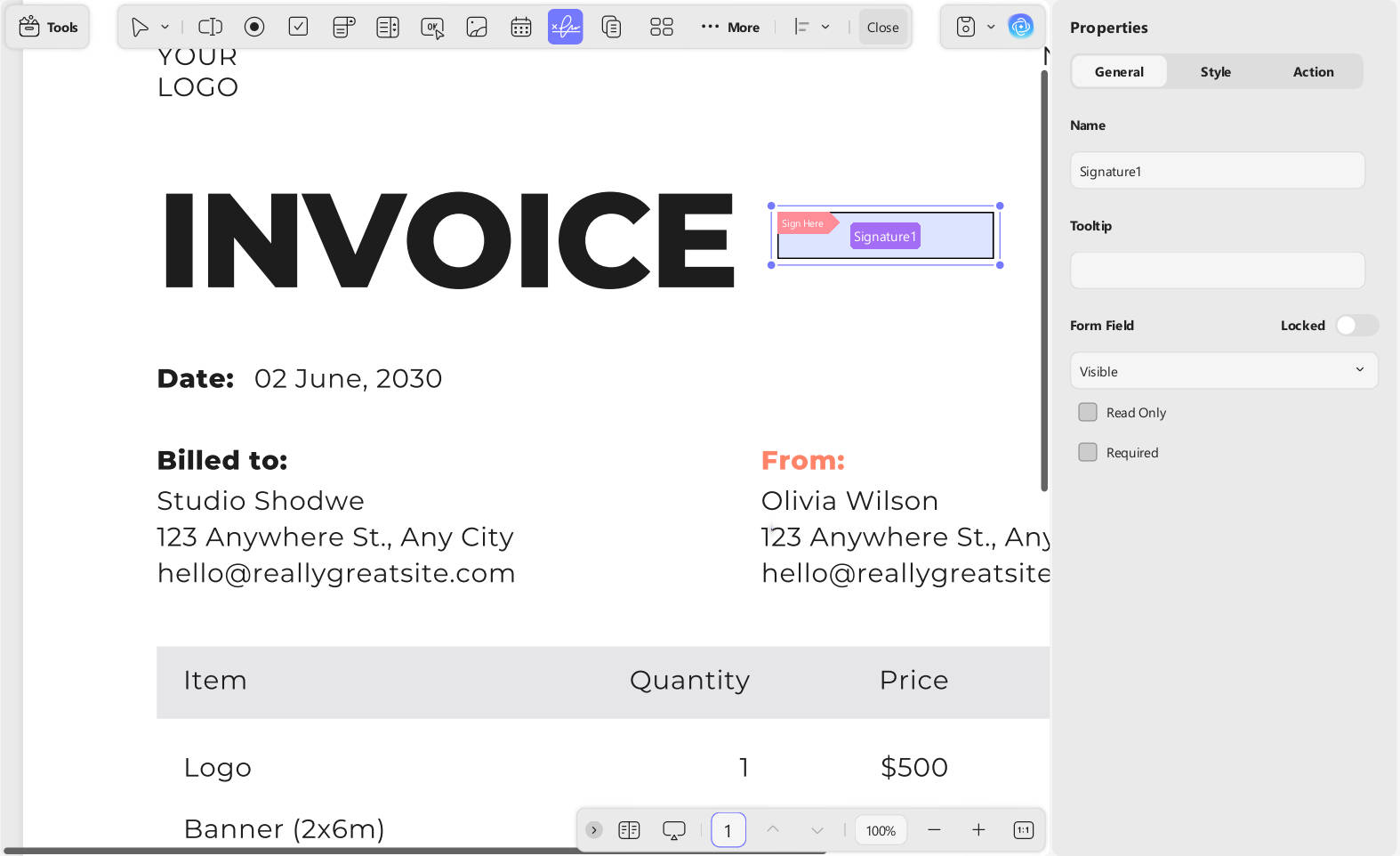 add a digital signature field