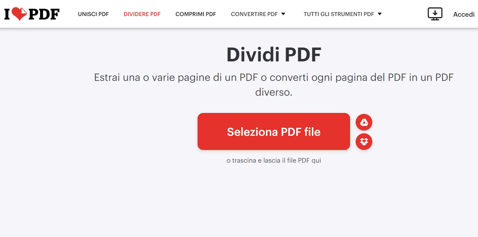 dividere PDF con iLovePDF