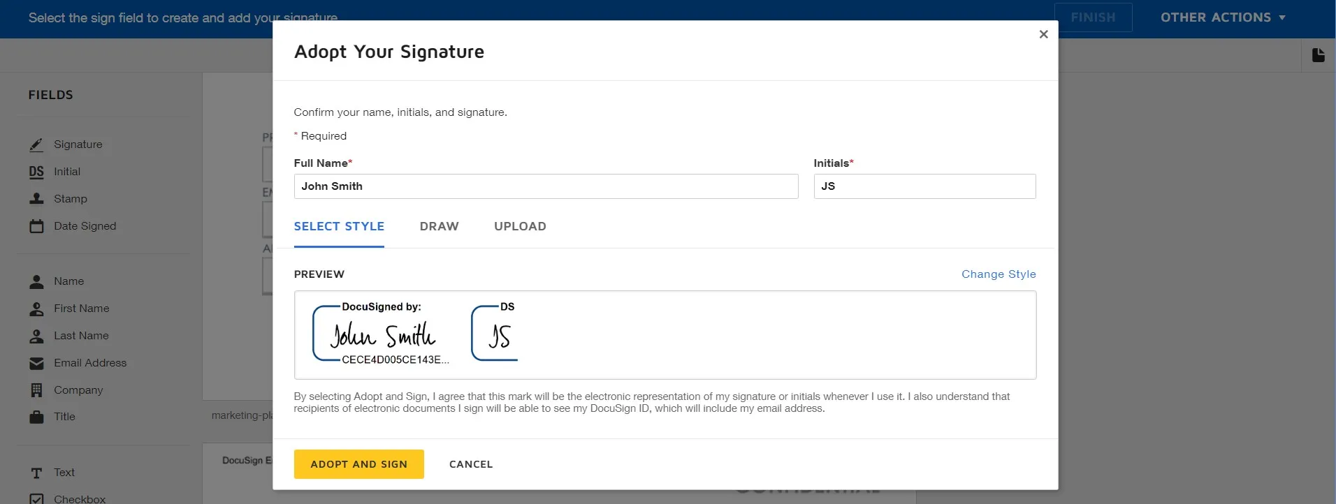 how to docusign a pdf adopt and sign
