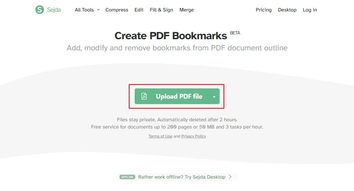 edit pdf bookmarks sejda