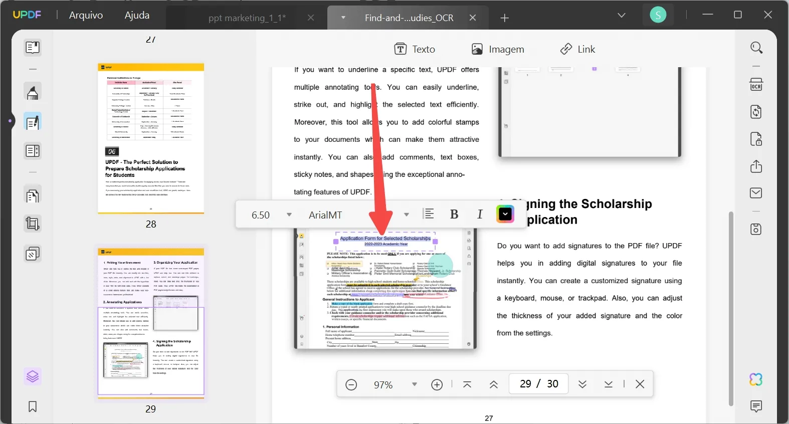 como mudar a fonte do pdf