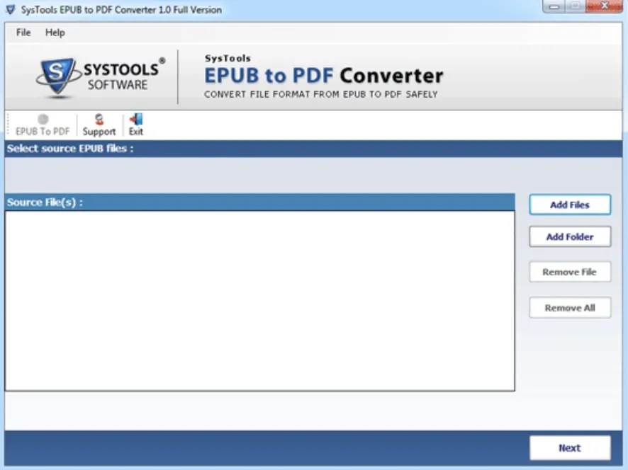 Convertisseur d'EPUB vers PDF, SysTools