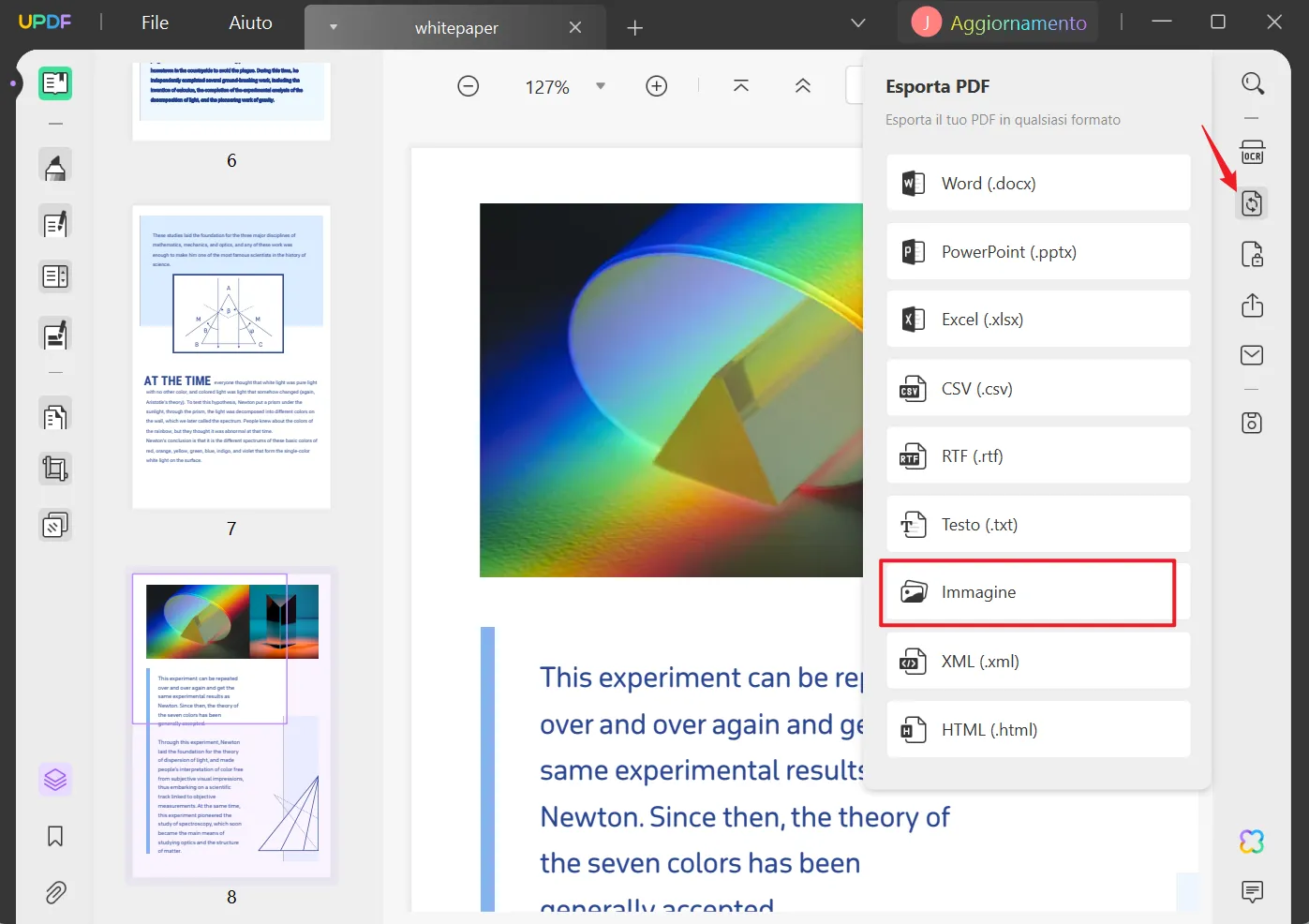 seleziona il formato di output