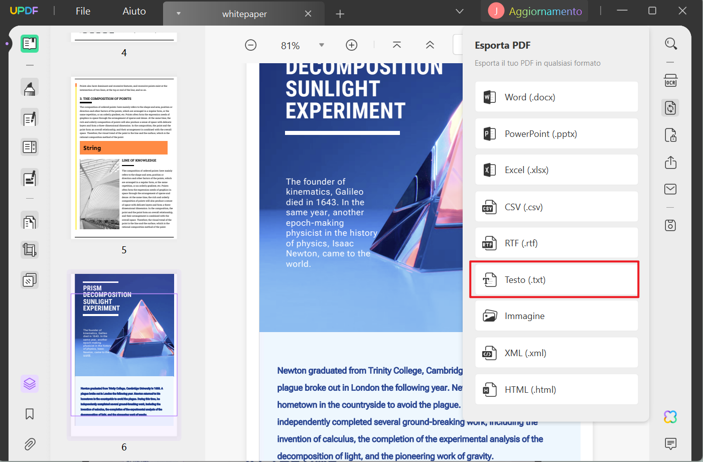 convertire il PDF in TXT