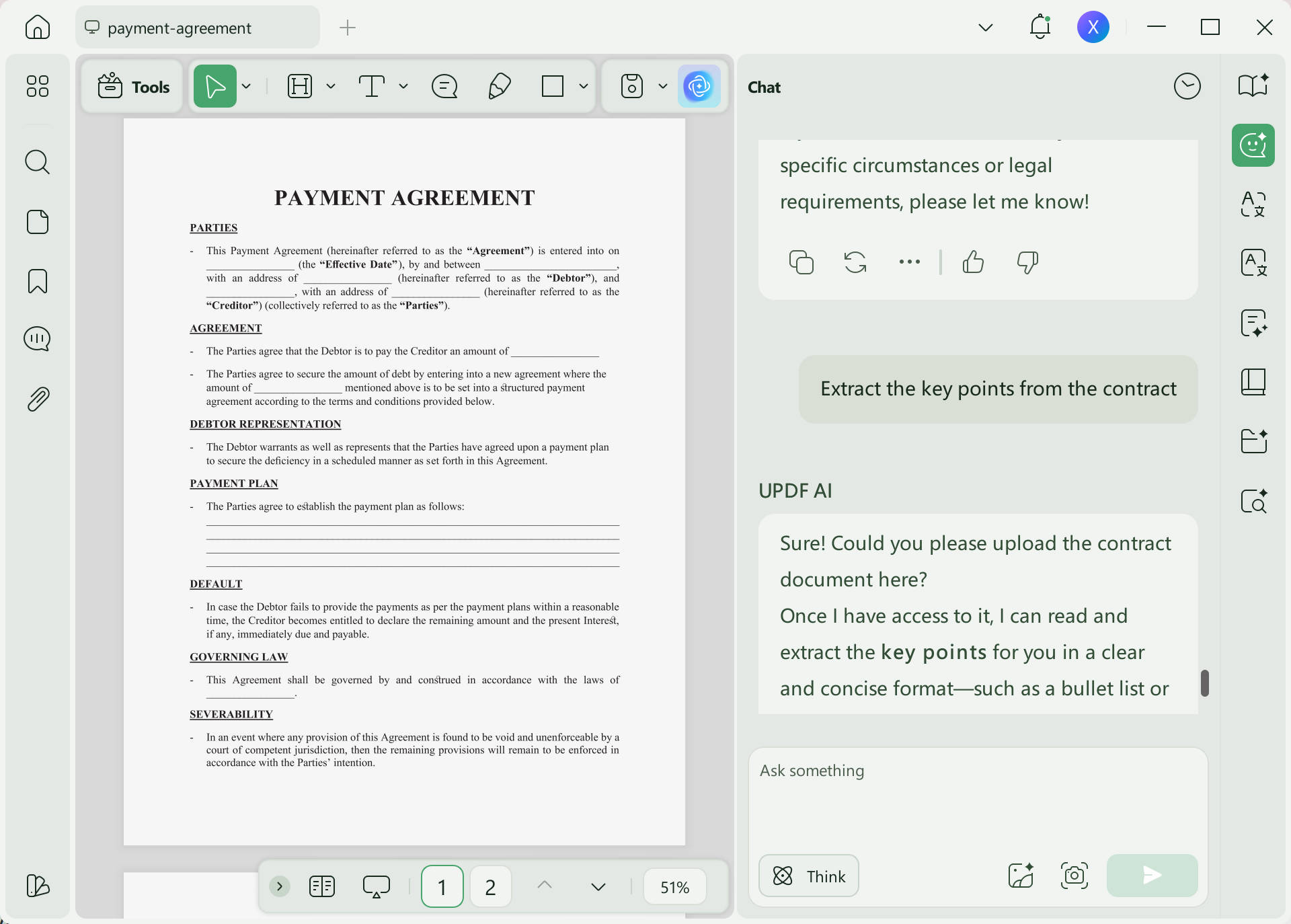 extract the key points of contract with updf ai