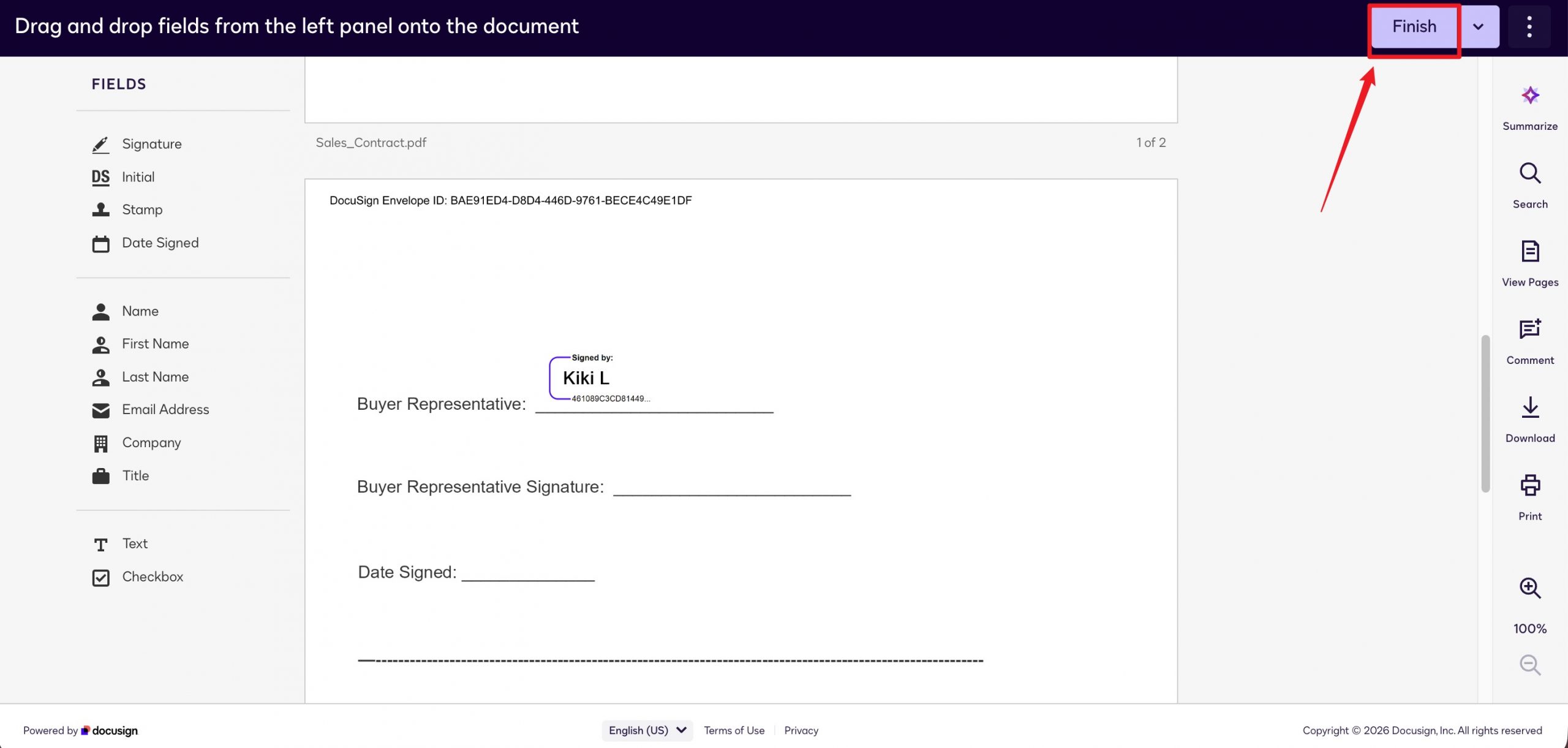 finish signing the document docusign