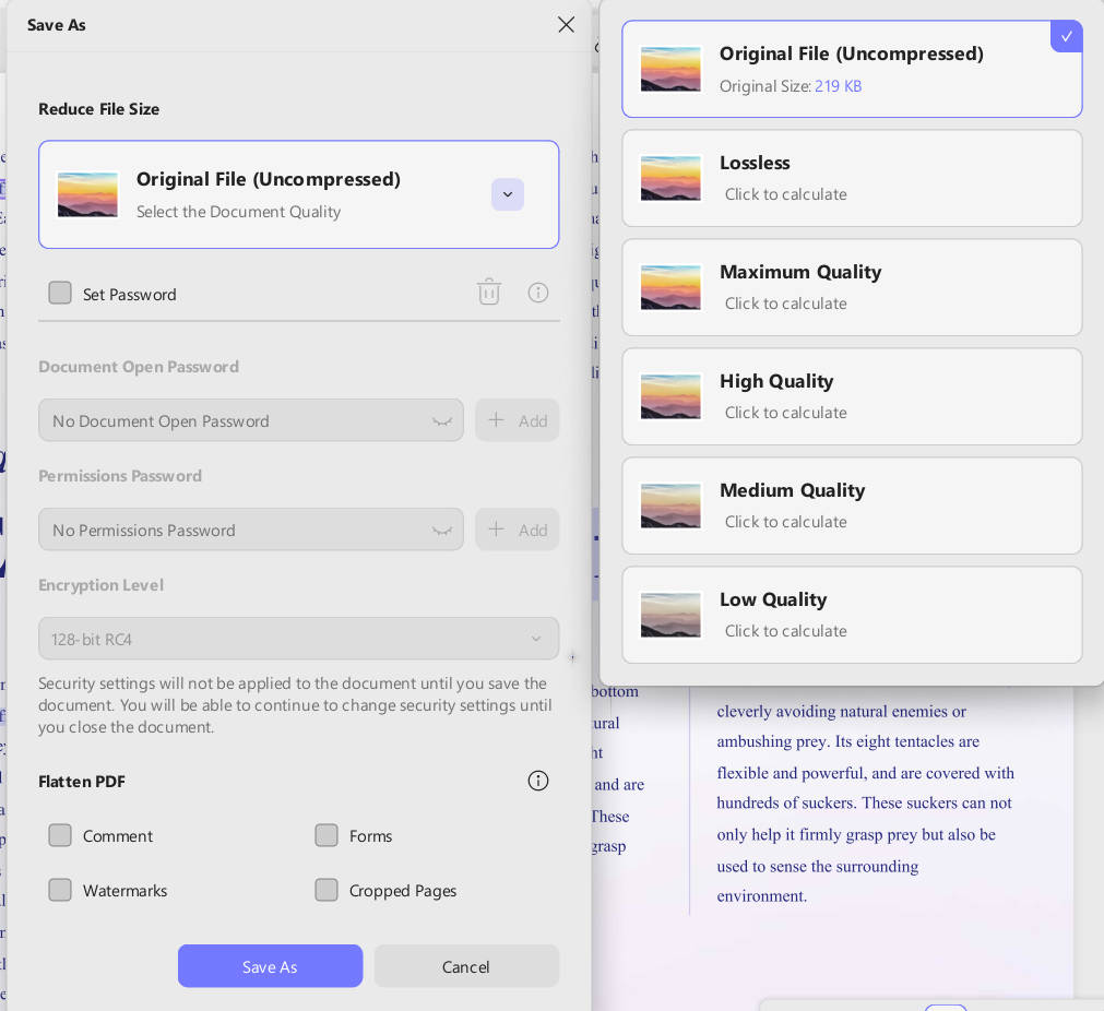 flatten pdf settings