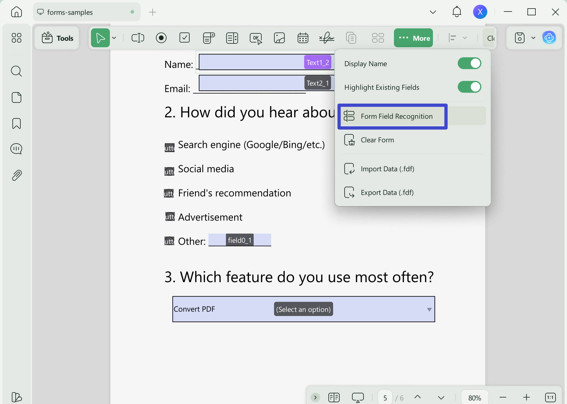 creating a fillable pdf in adobe form field recognition