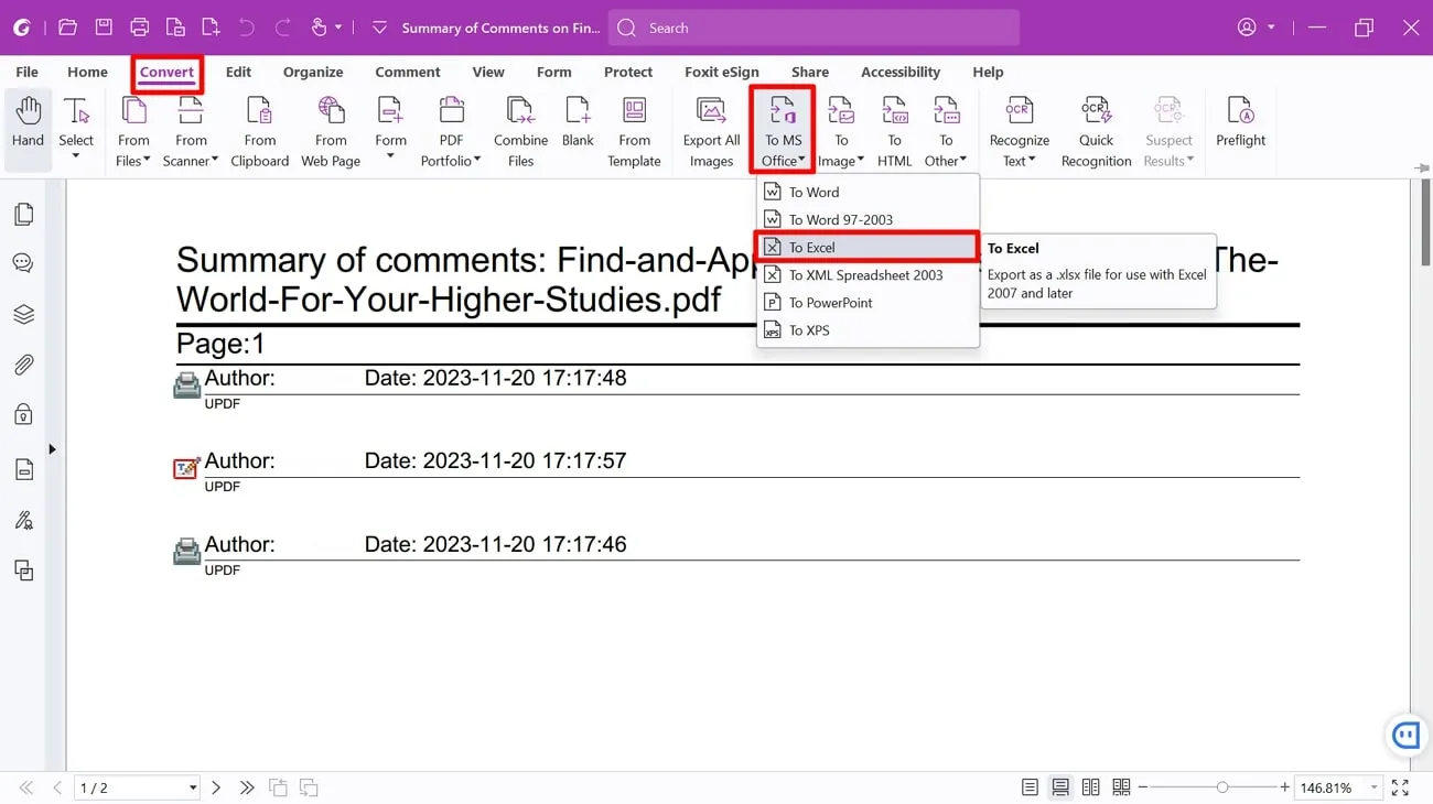 export comments from pdf to excel export comment to excel