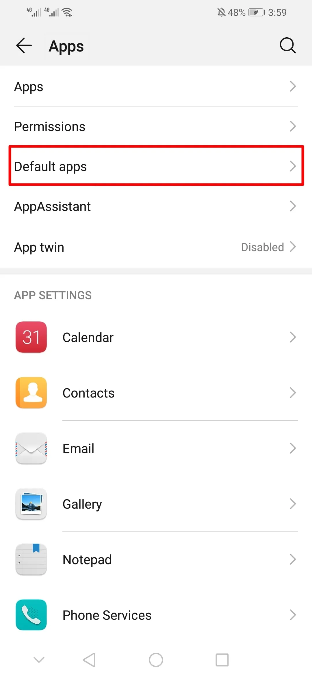head to default app settings