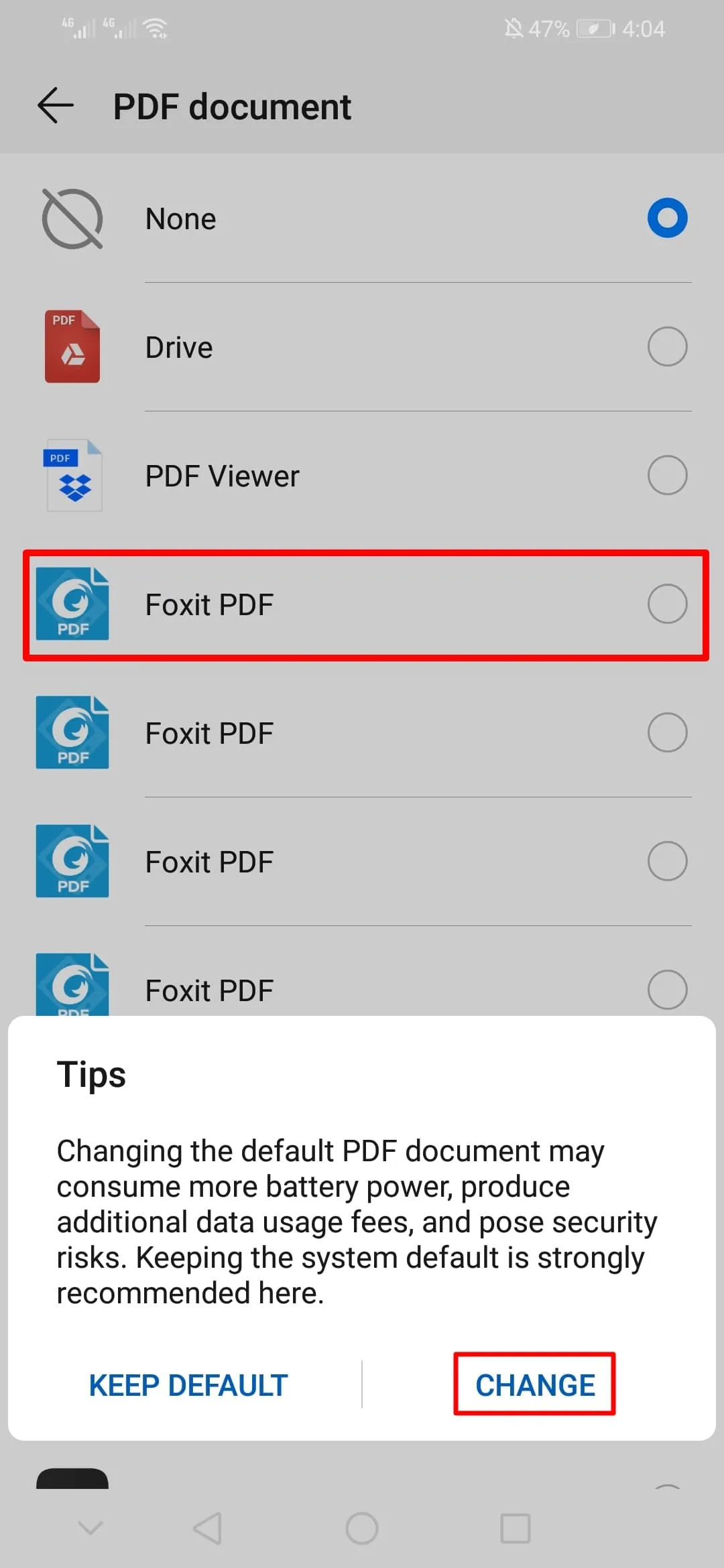 choose foxit pdf as default