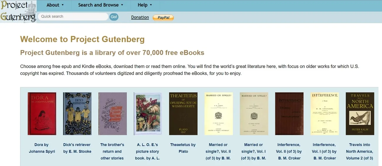 project gutenberg のウェブサイト