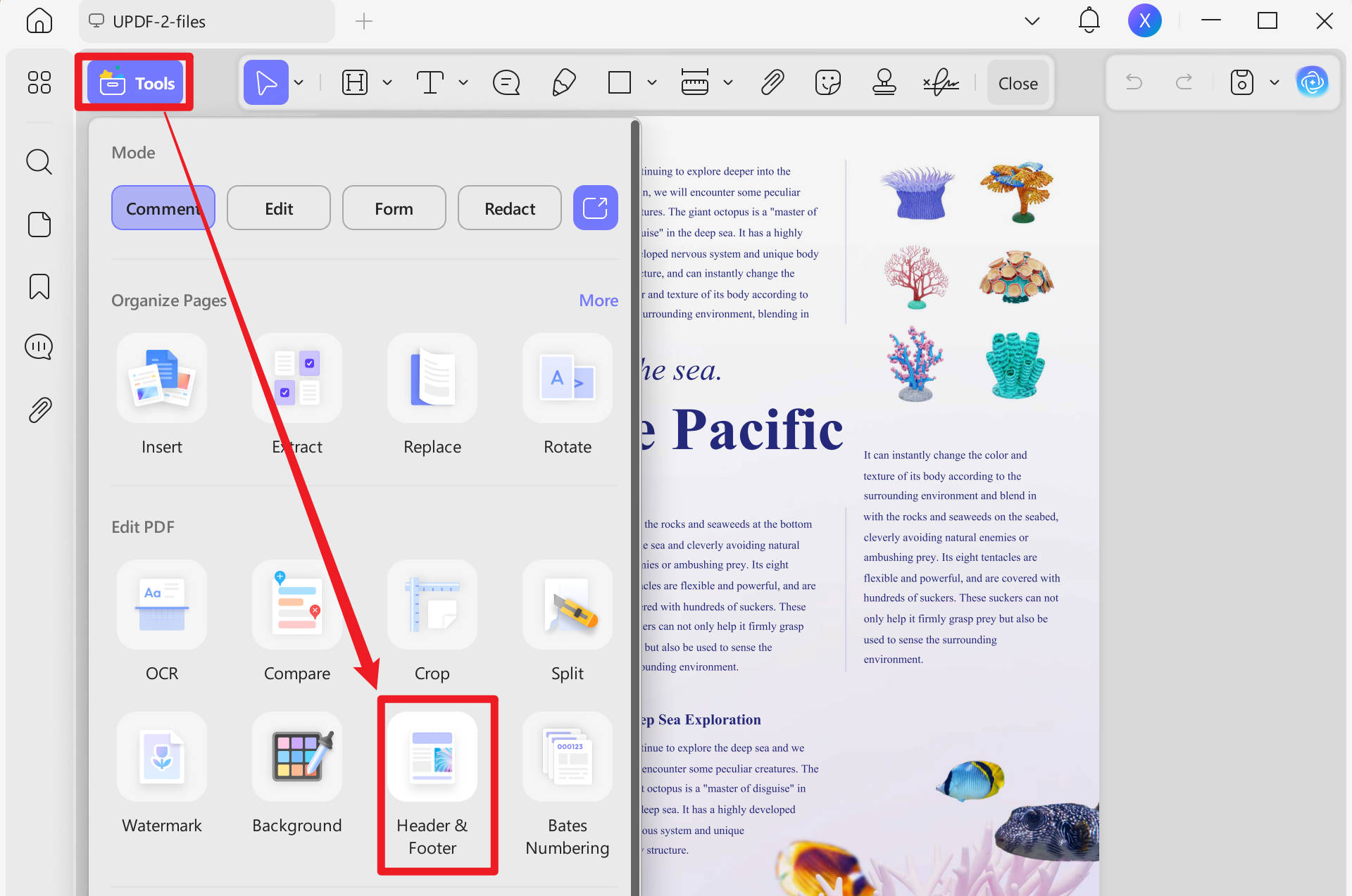 edit header and footer
