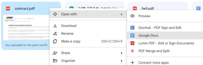 open with google docs in google drive