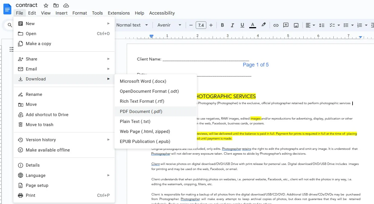 save as pdf in google docs