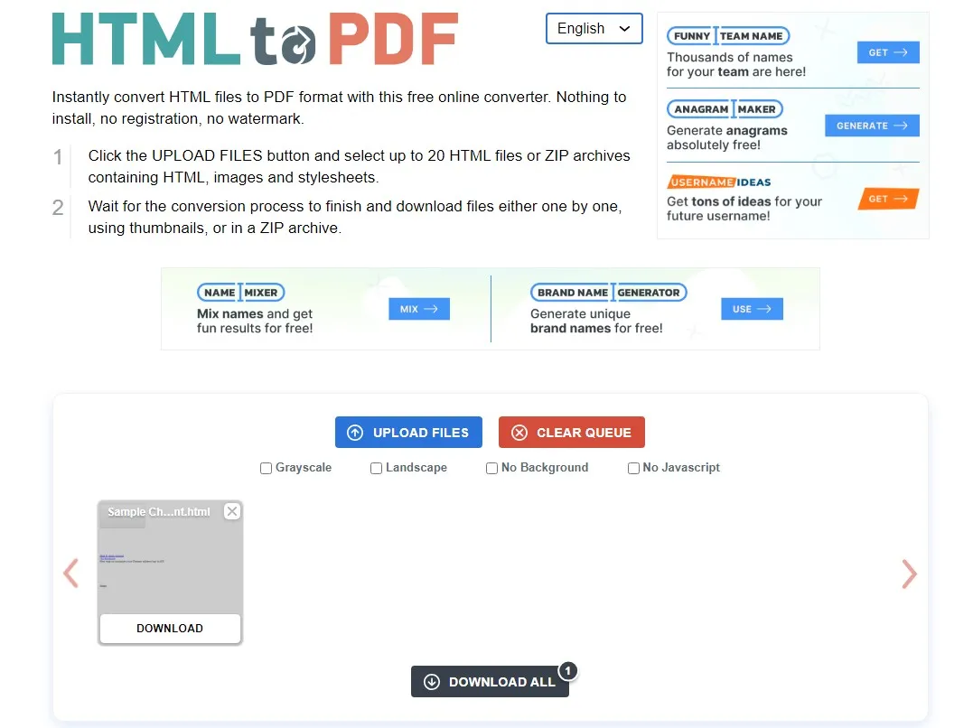 convertire da HTML a PDF con html2pdf.com