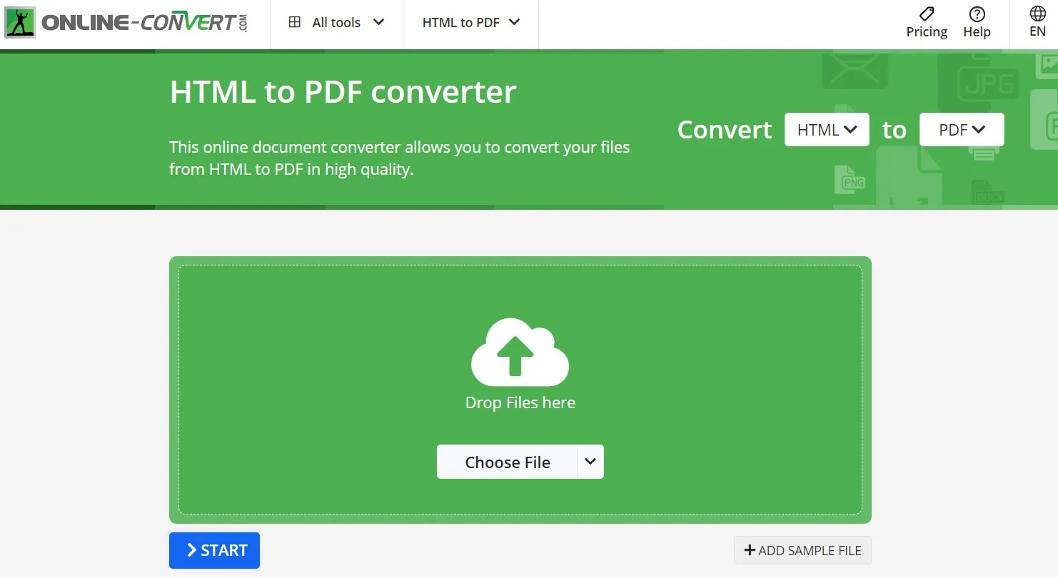 chrome html document to pdf online convert interface