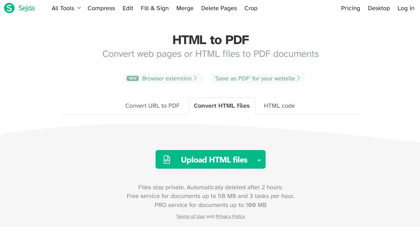 chrome html document to pdf sedja interface