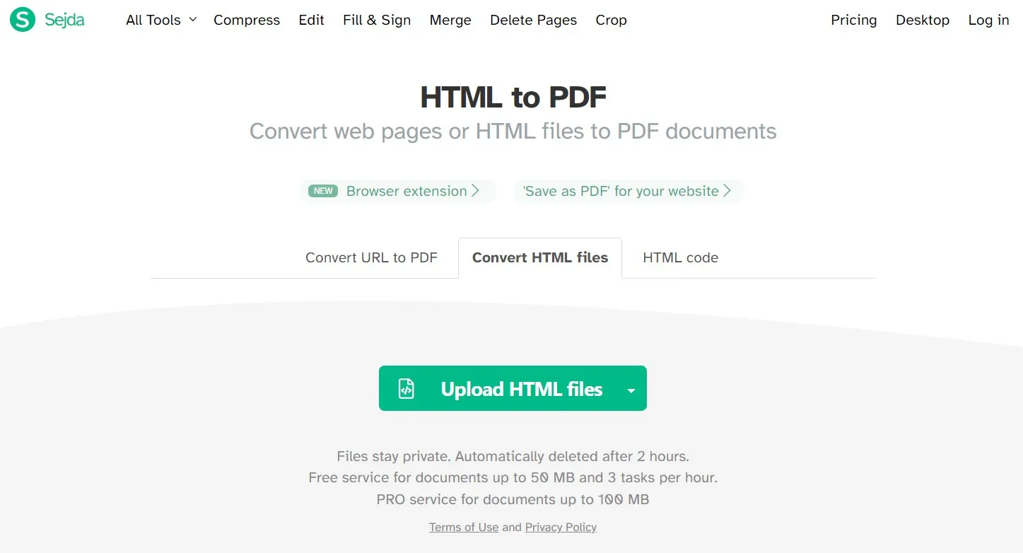 documento HTML de Chrome a PDF sedja subir archivo