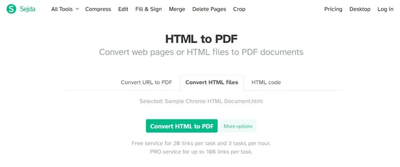 documento HTML de Chrome a PDF sedja