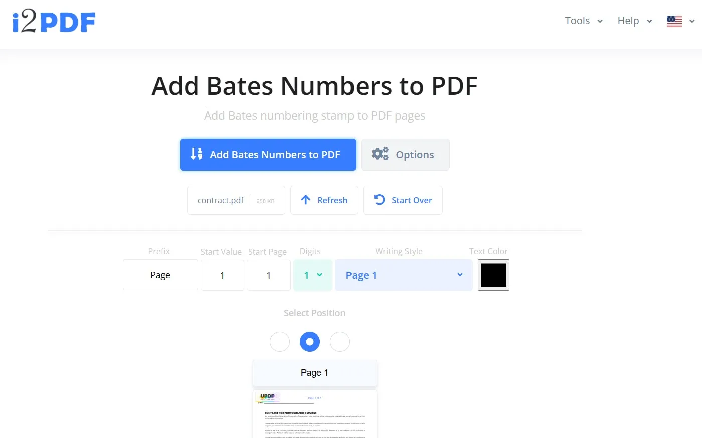 i2pdf bates numberfing