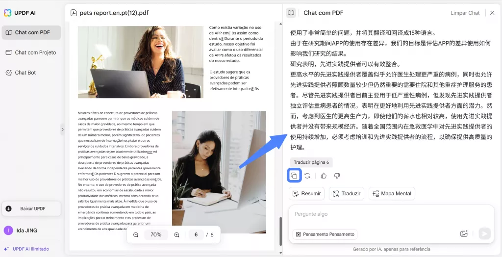 revisar e copiar o texto traduzido