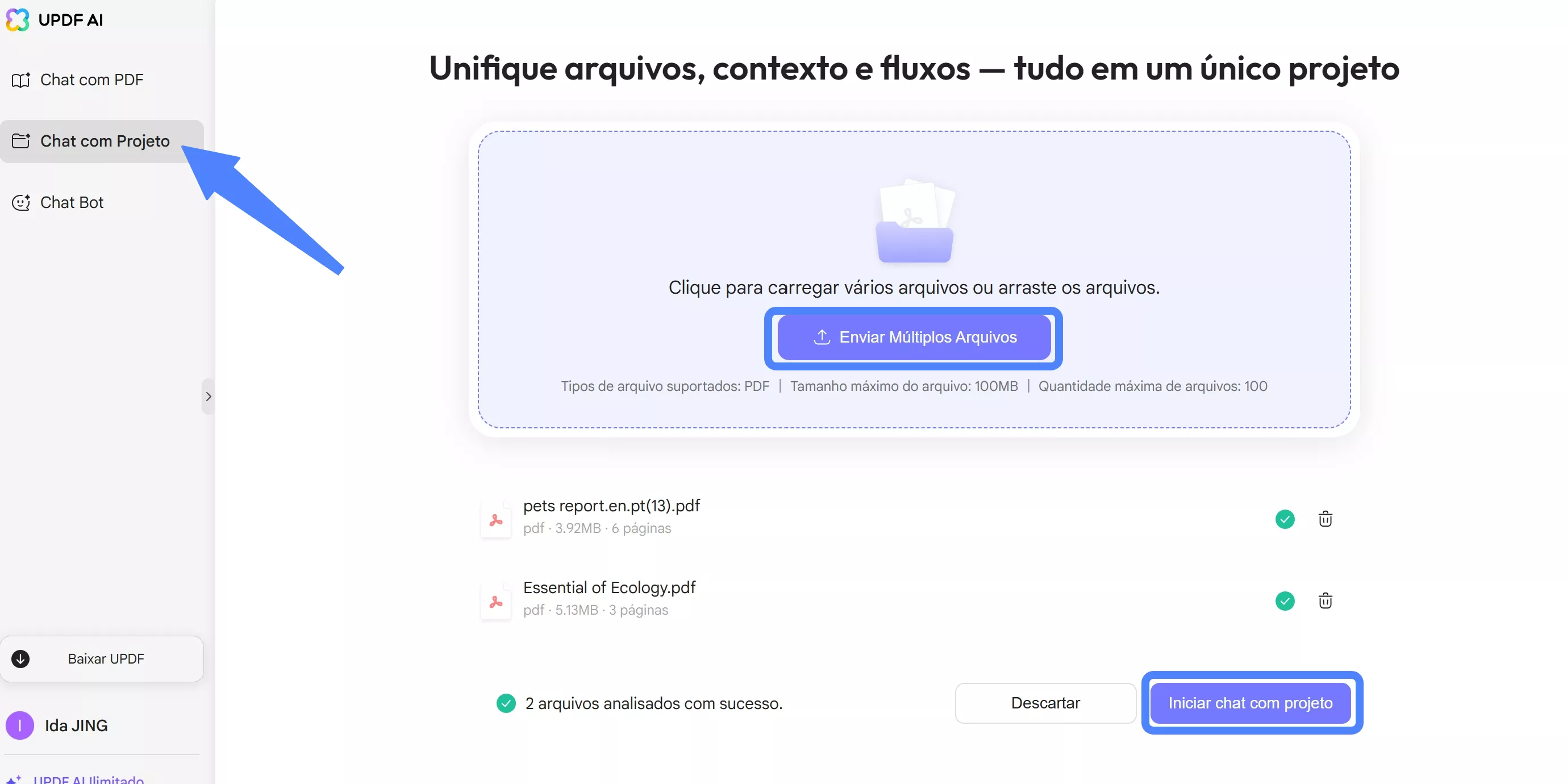traduzir vários pdfs com o projeto de chat