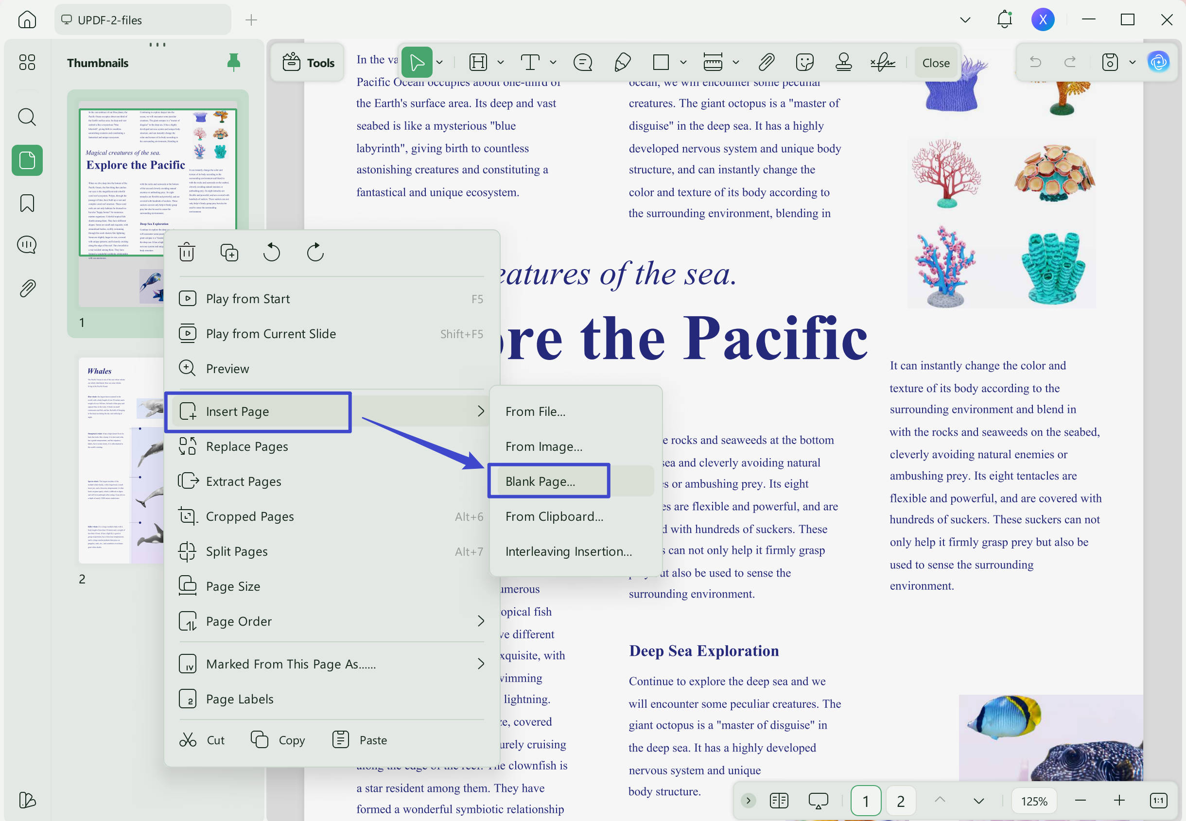 insert blank page in pdf updf