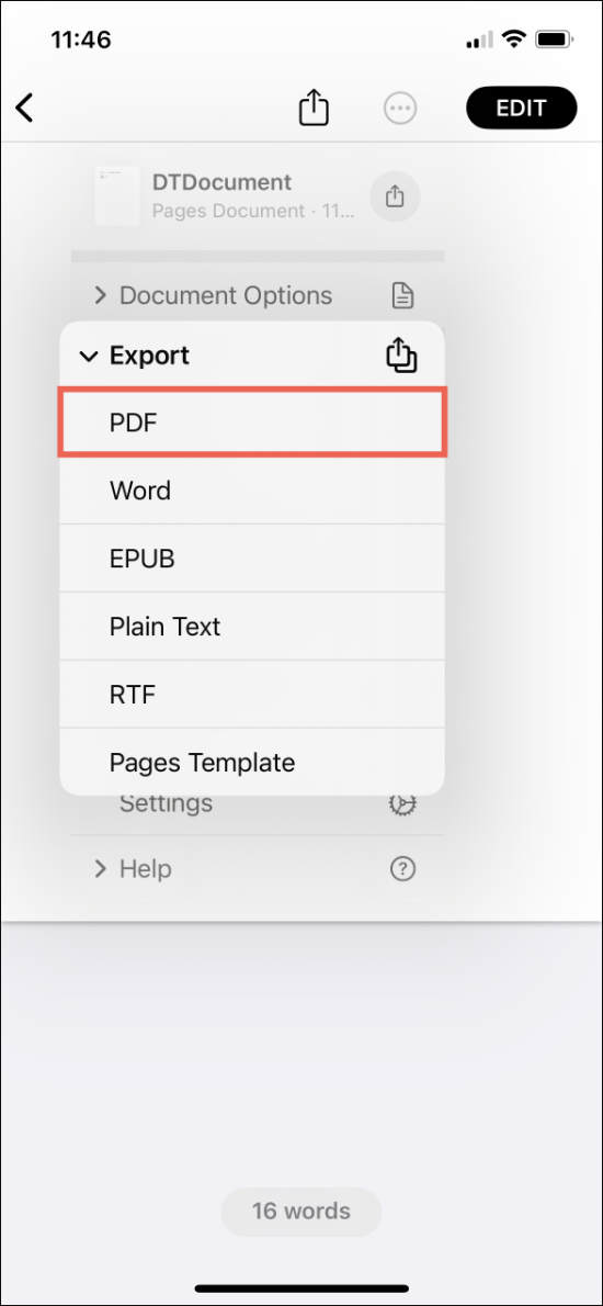 iPhoneでPagesをPDFに変換する