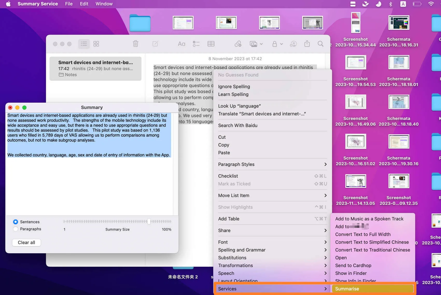 mac summarize text option