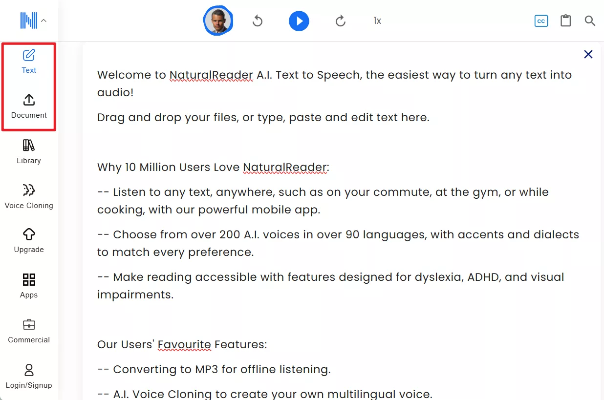 naturalreader upload files