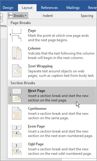 different footer on each page word next page button
