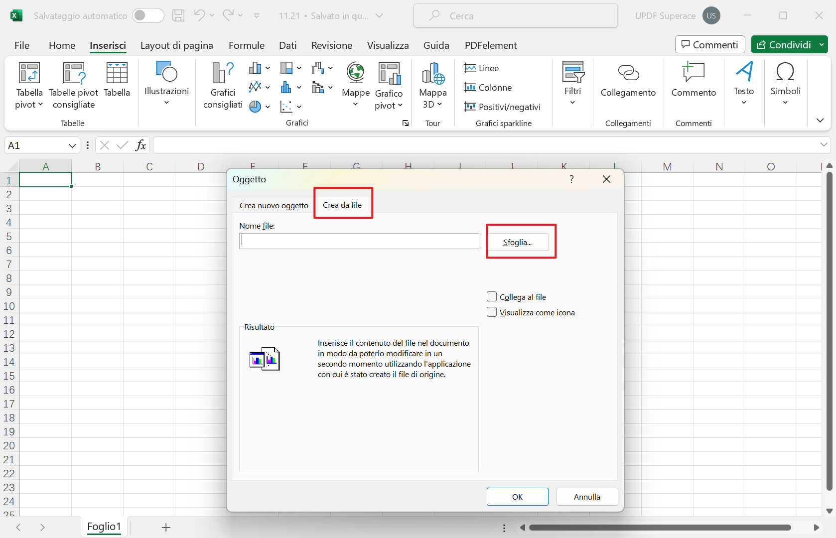 Seleziona l'opzione "Crea da file"