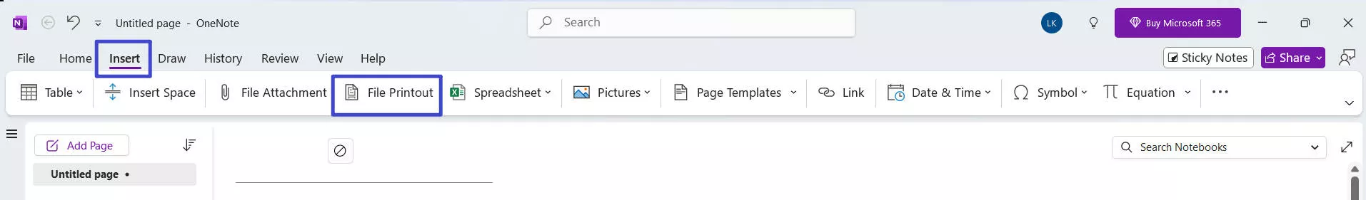 onenote file printout