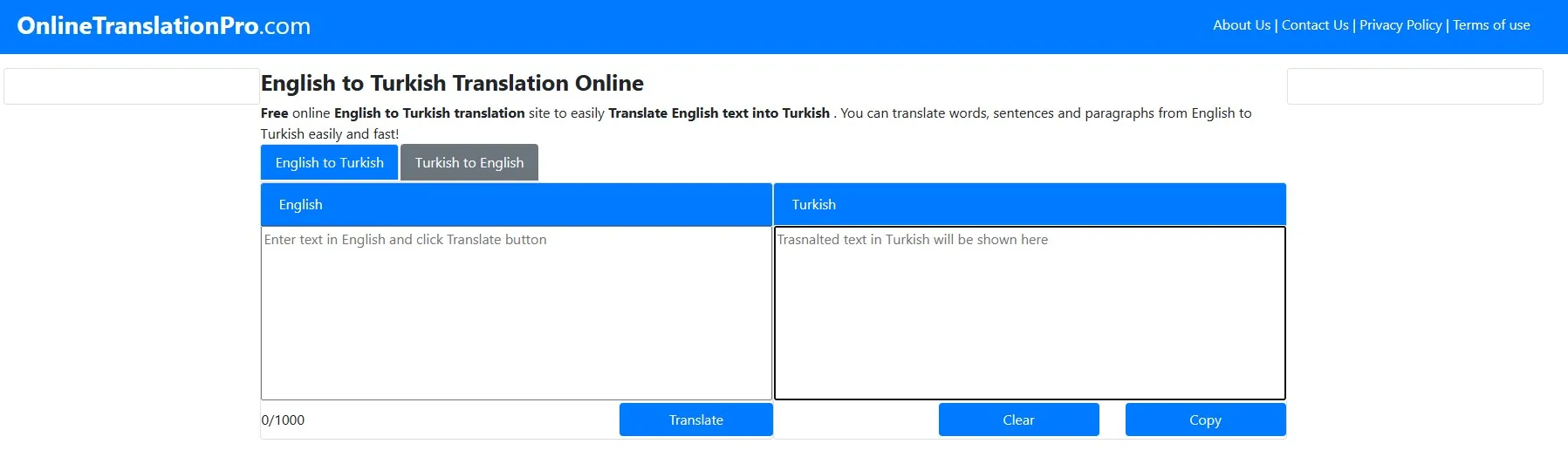 Onlinetranslationpro english to turkish translator