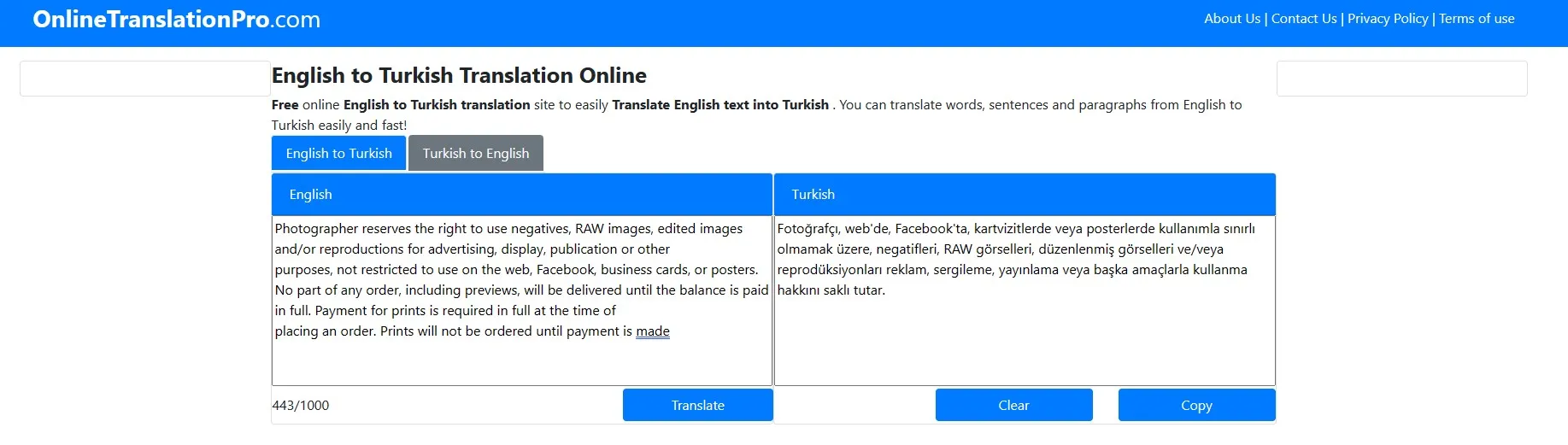 Onlinetranslationpro english to turkish translator