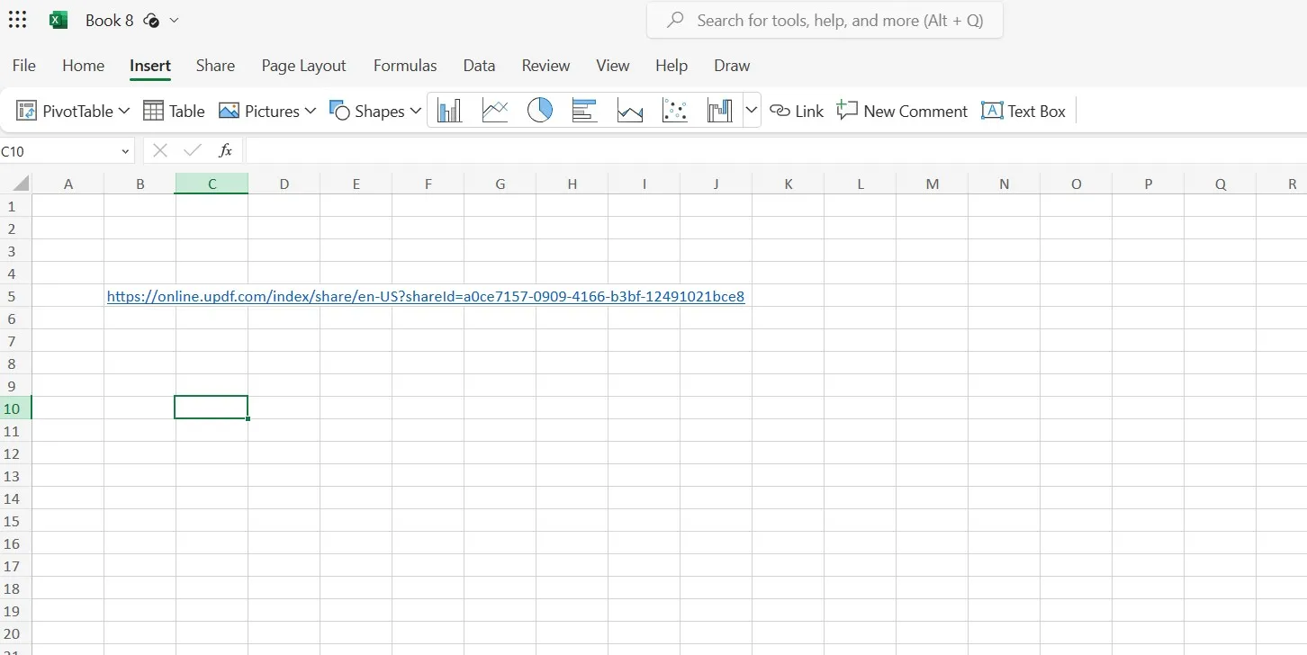 open pdf in excel paste link