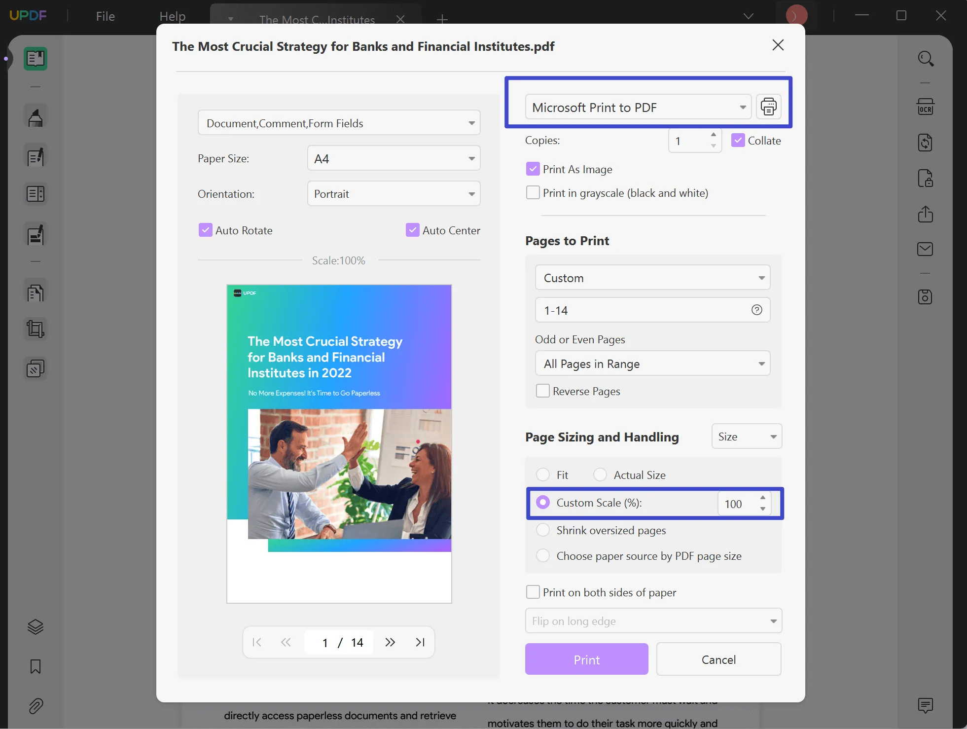 change paper size in pdf page size