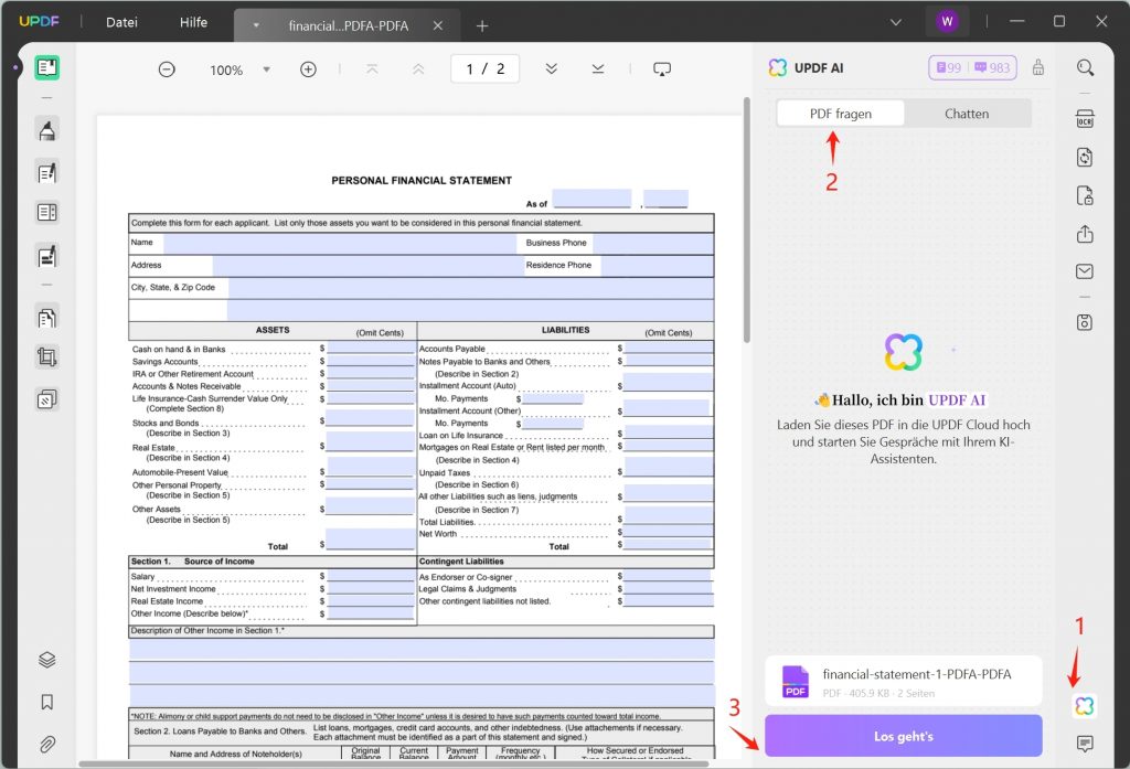 UPDF AI PDF fragen
