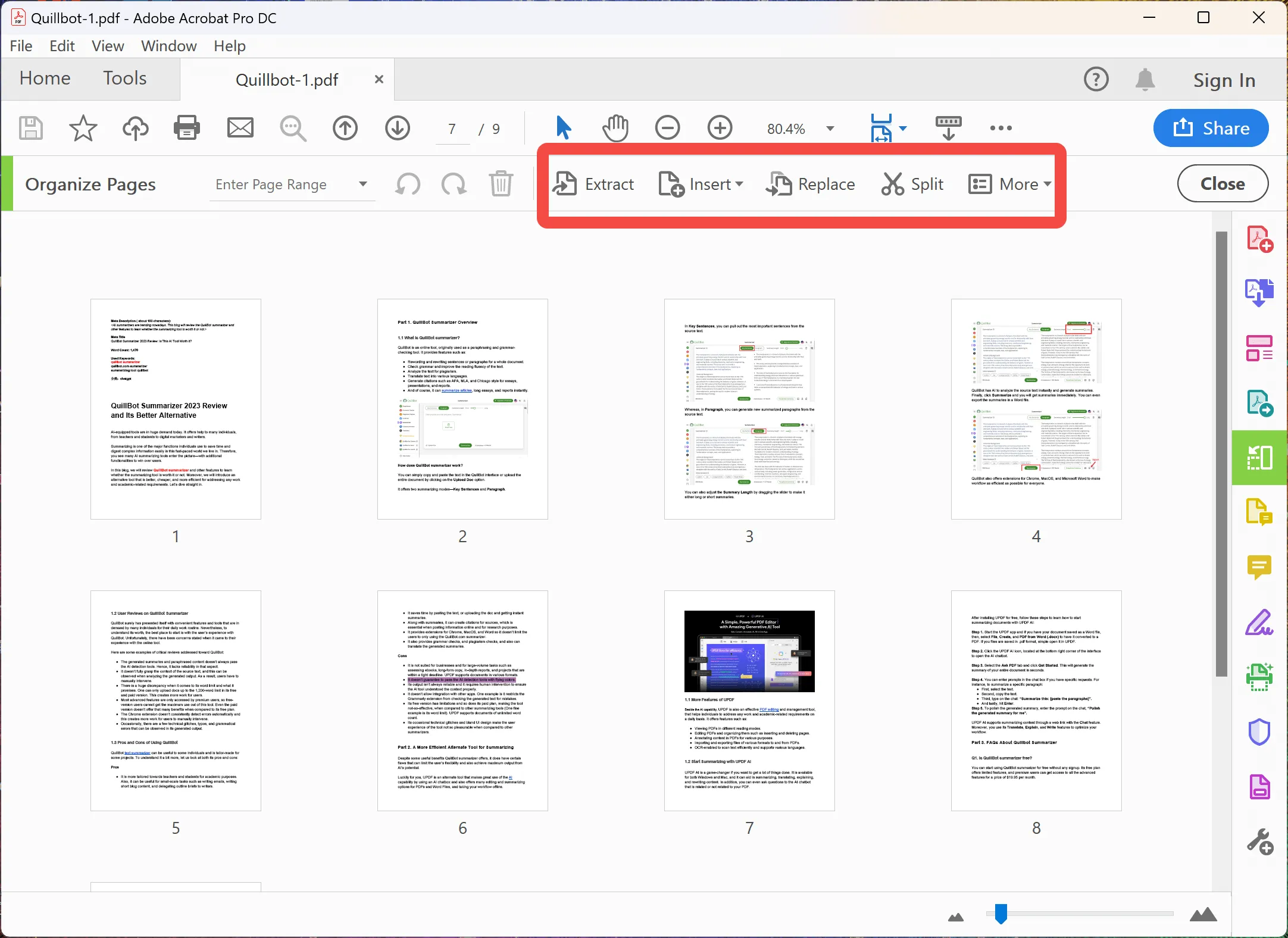 PDF organizer, Adobe Acrobat