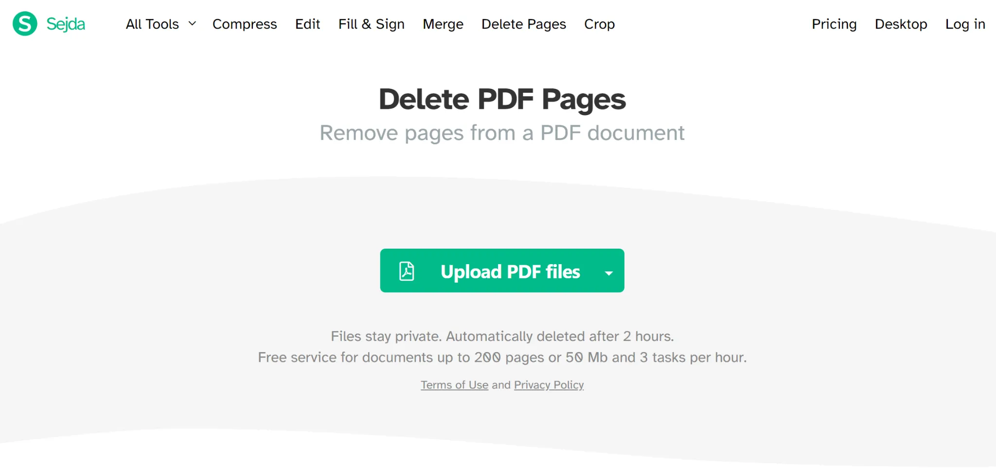 Sejda Delete PDF Pages