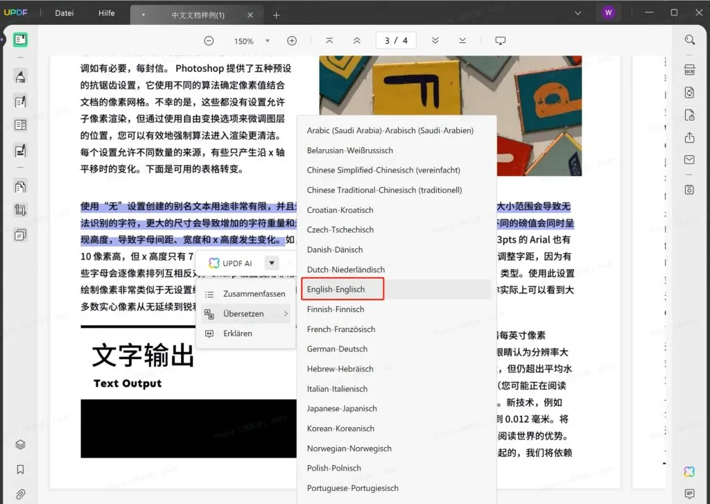 PDF übersetzen mit UPDF AI - Chineses zu English