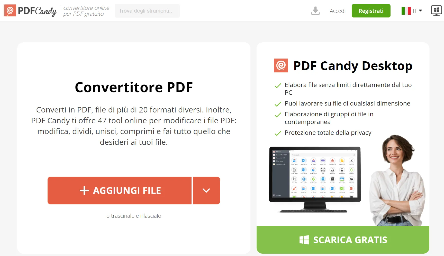 Convertitore da BMP a PDF: PDF Candy