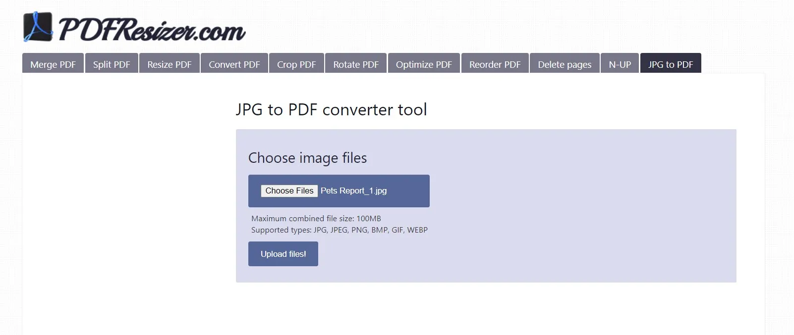 choose the jpg to pdf on pdfresizer.com