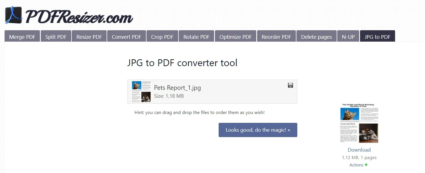 convert the jpg to pdf on pdfresizer.com