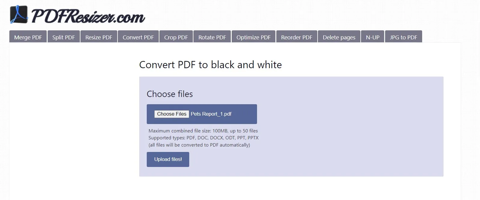 upload the converted pdf on pdfresizer.com