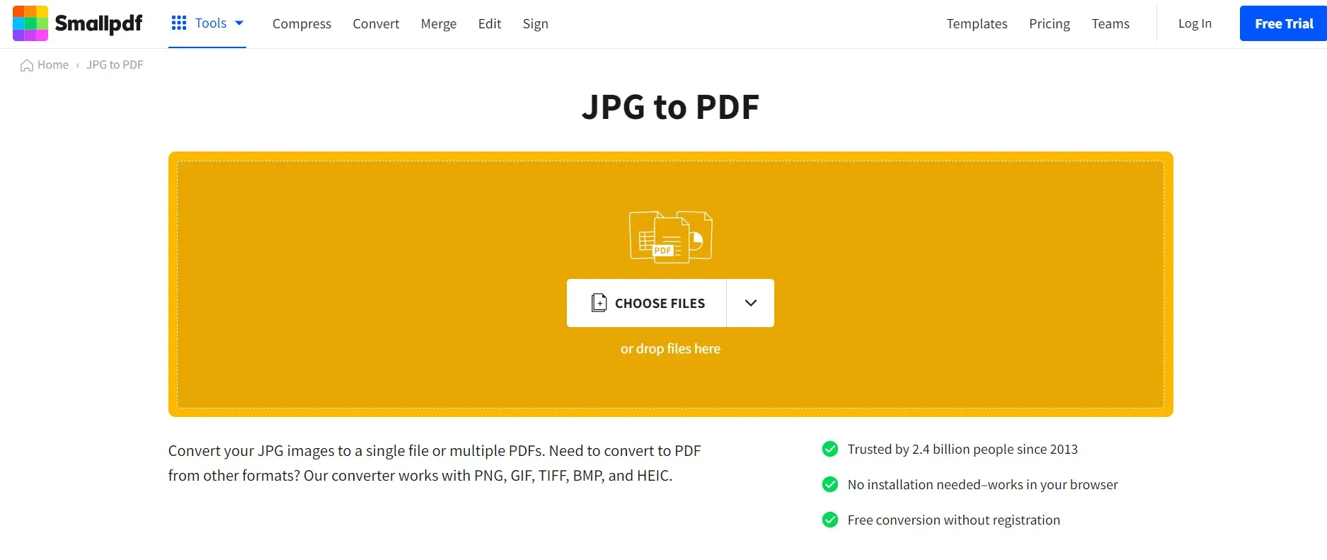 Converta PDF, PNG, HEIC, GIF, WebP para JPEG