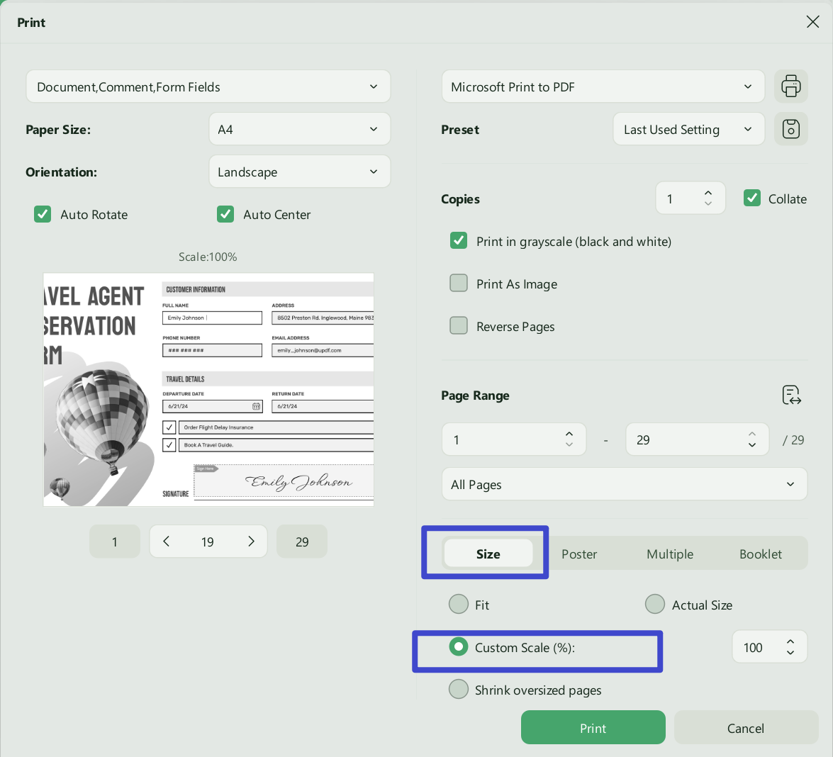 change paper size in pdf batch print