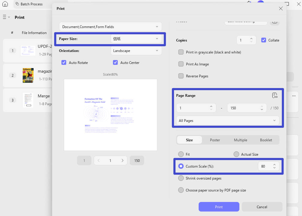 how to print a zoomed in pdf batch print